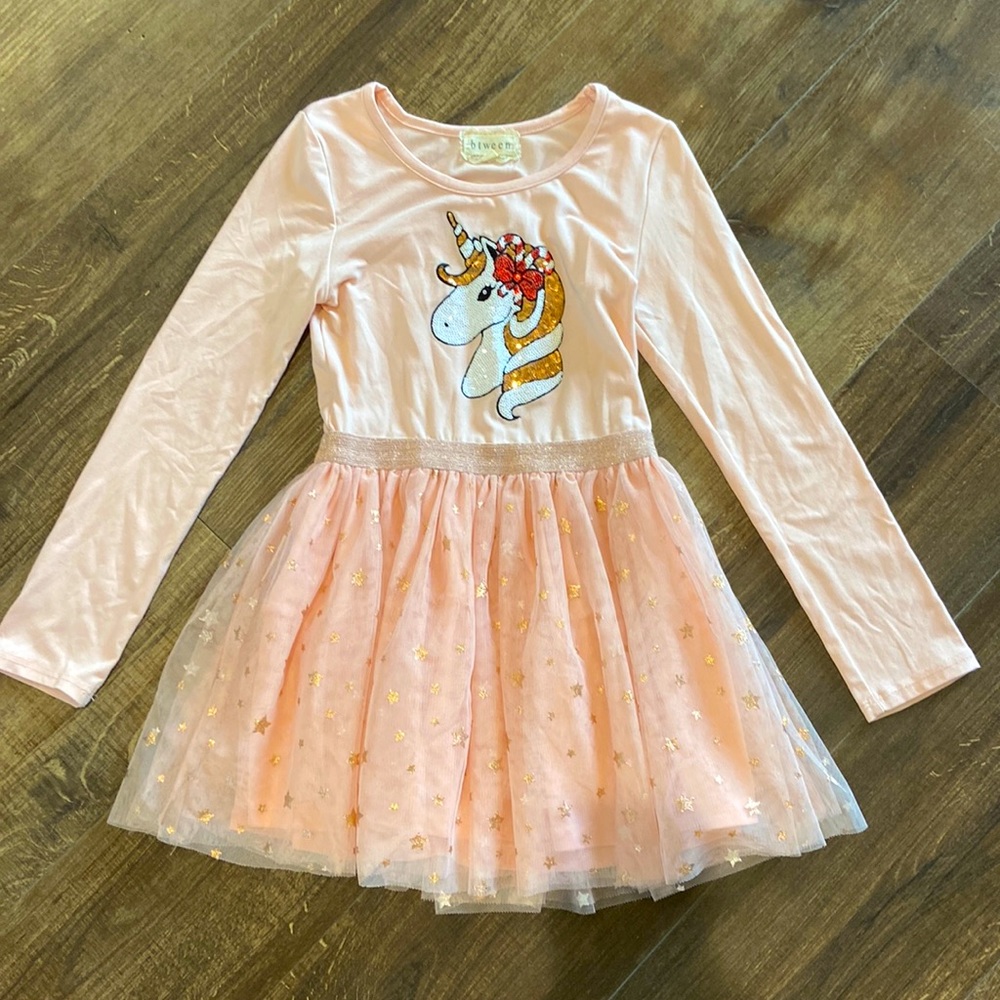 Btween Unicorn Long Sleeve Pink Tunic Dress